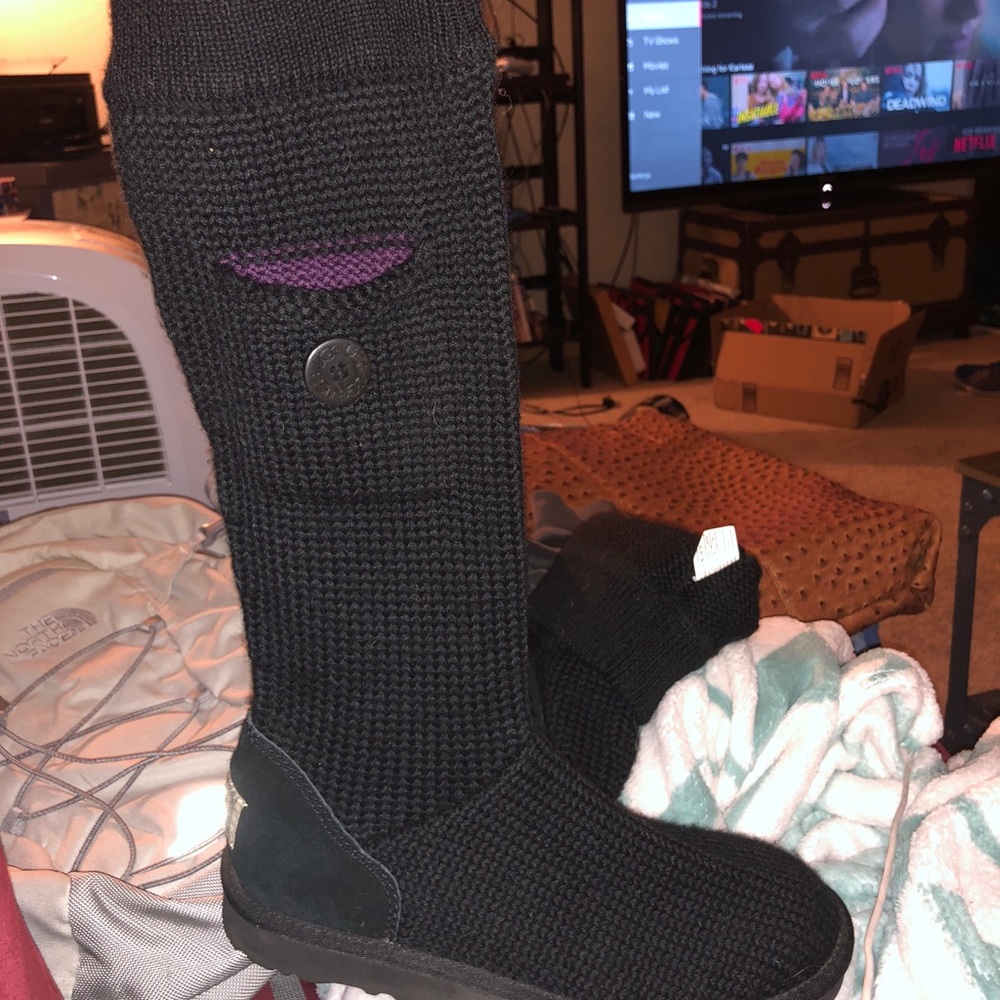 UGG Black Pocket Knit Sheepskin Boots